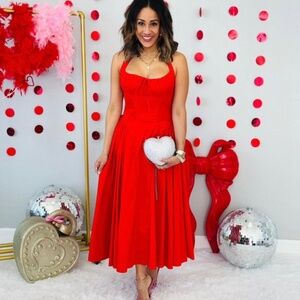 Blue B NWT M  Red Poplin Midi Dress